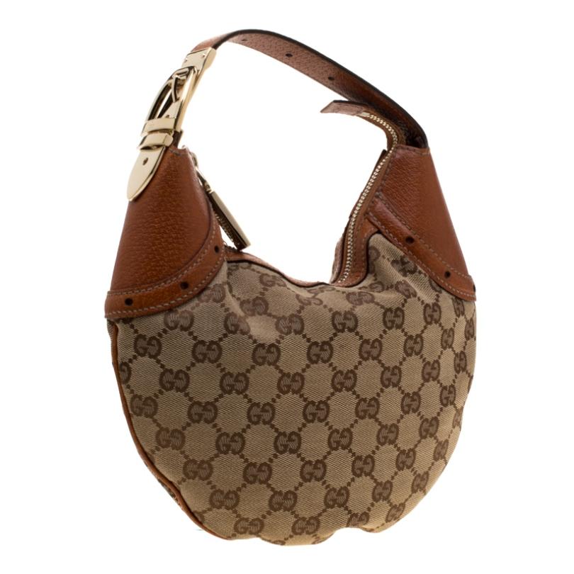 Women's Gucci Beige/Brown GG Canvas and Leather Horsebit Hobo