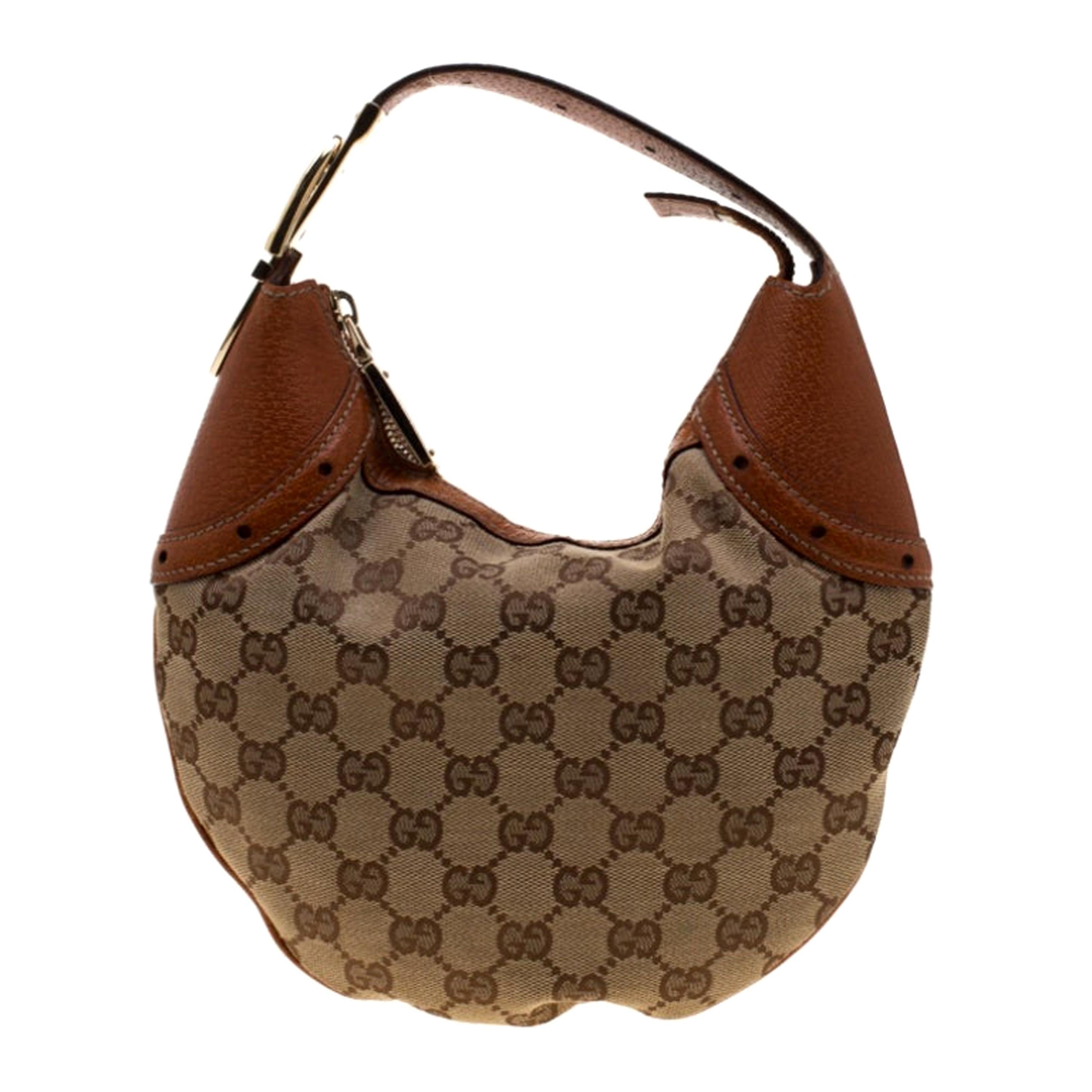 Gucci Beige/Brown GG Canvas and Leather Horsebit Hobo