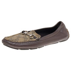 Gucci Beige/Brown GG Canvas And Leather Horsebit Slip On Loafers Size 39.5