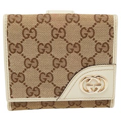 Gucci Beige/Braun GG Segeltuch und Leder ineinandergreifende G Französische Brieftasche
