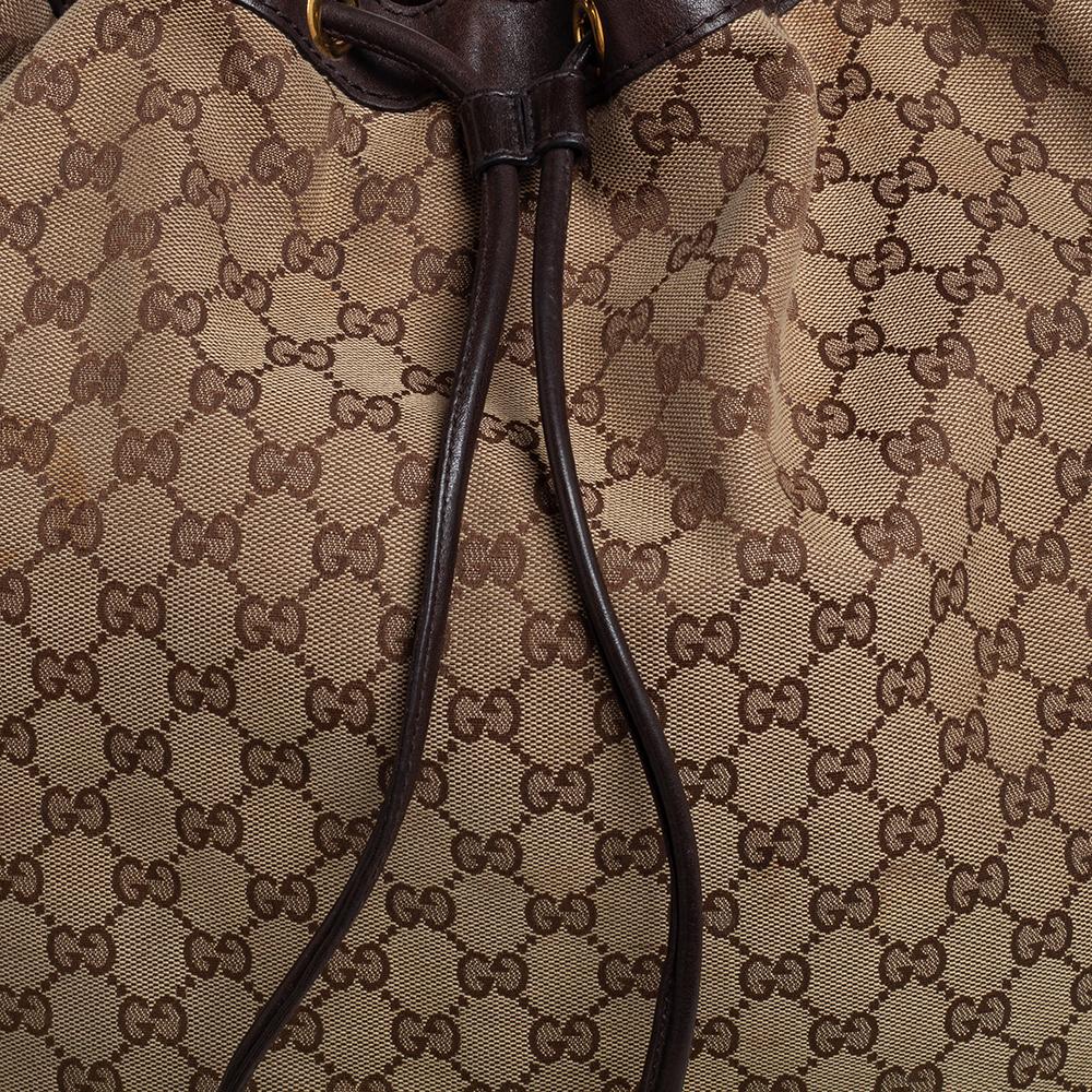 Gucci Beige/Brown GG Canvas and Leather Interlocking Icon Drawstring Hobo 3