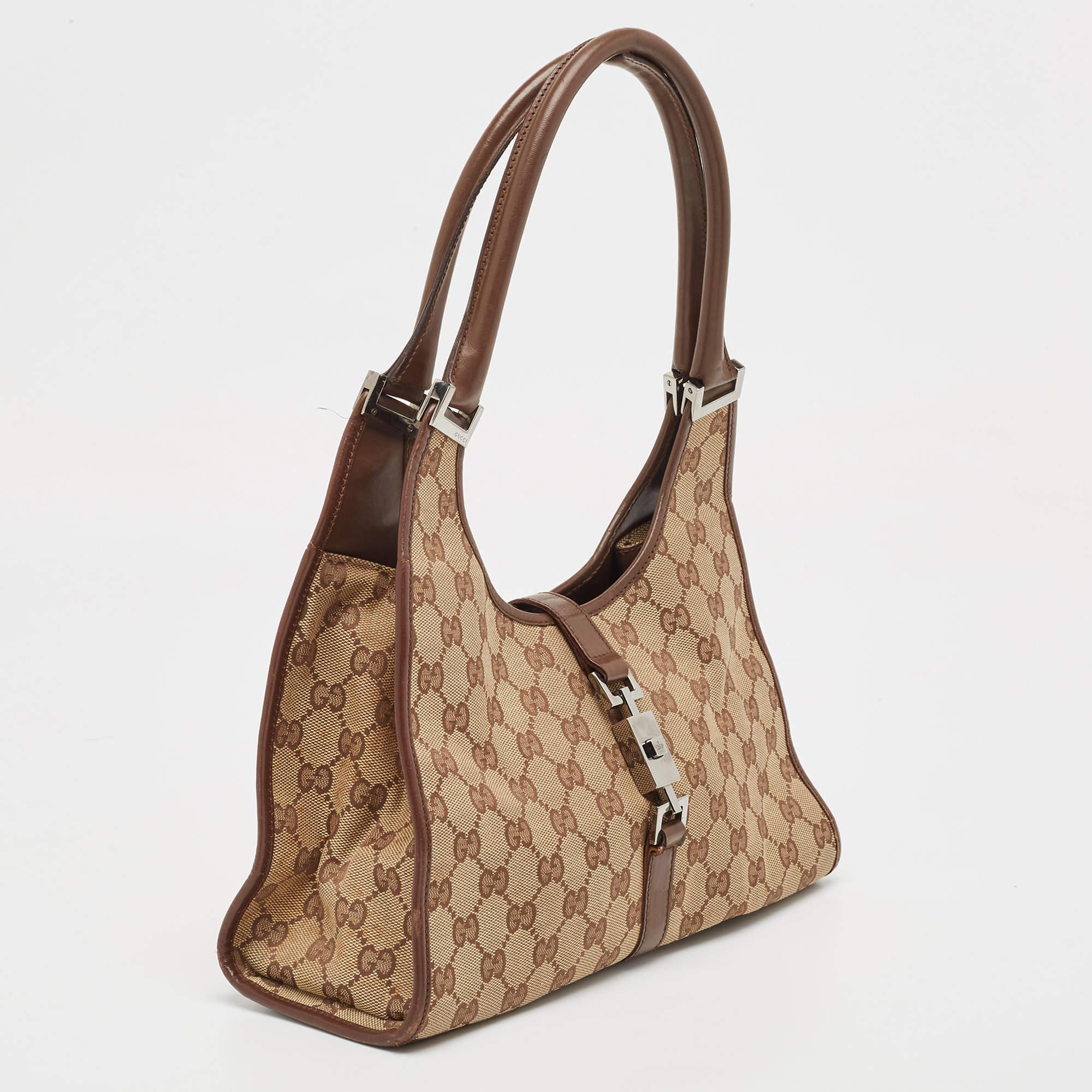 Women's Gucci Beige/Brown GG Canvas and Leather Jackie Bardot Hobo