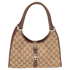 Gucci Beige/Brown GG Canvas and Leather Jackie Bardot Hobo