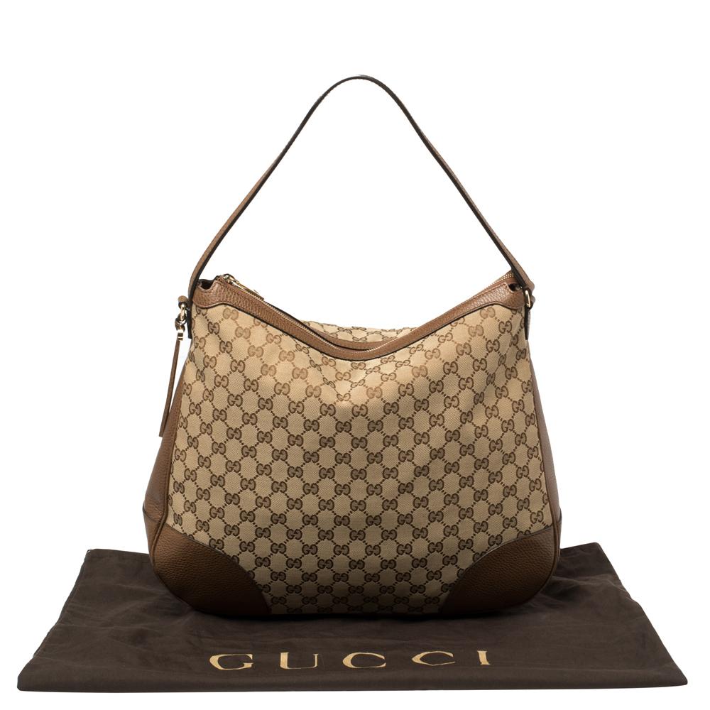 Gucci Beige/Brown GG Canvas and Leather Large Bree Hobo 9