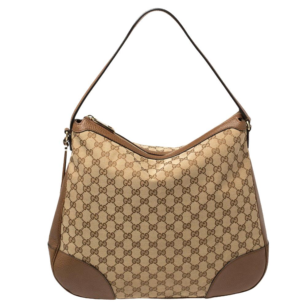 Gucci Beige/Brown GG Canvas and Leather Large Bree Hobo