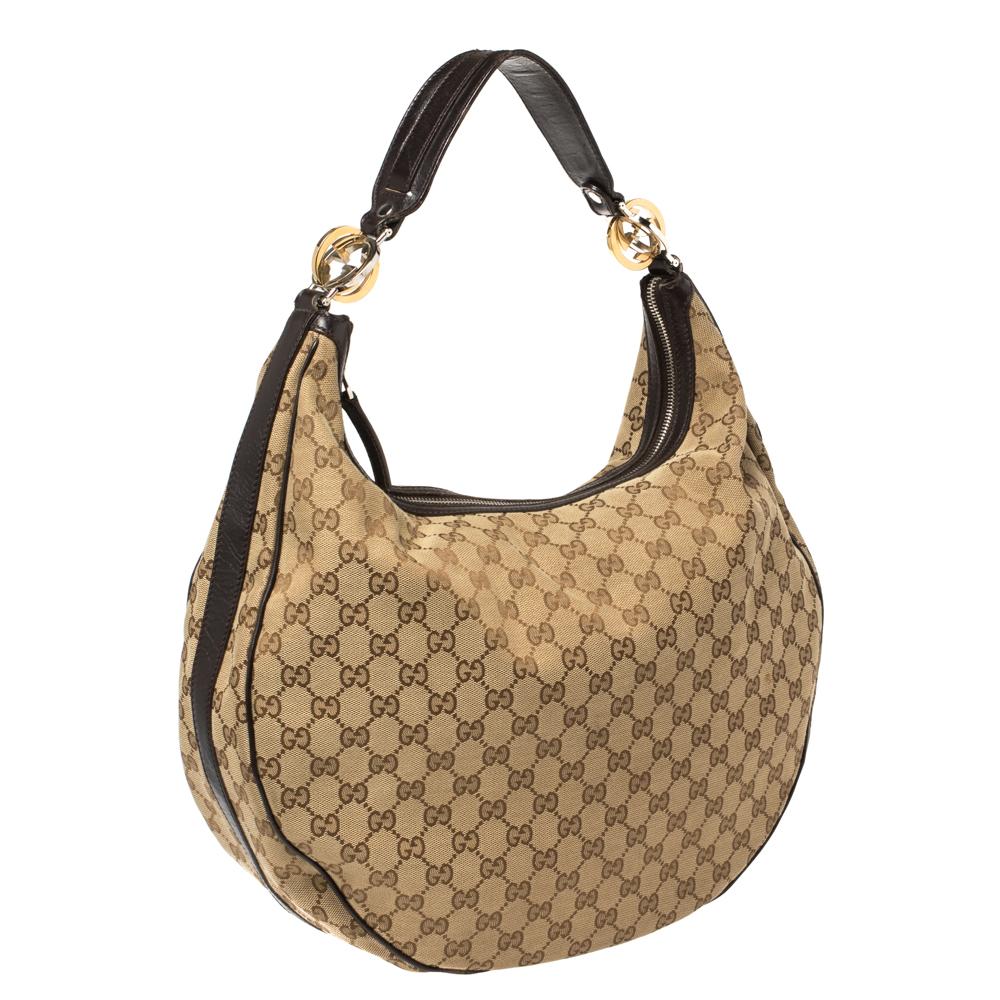 Gucci Beige/Brown GG Canvas and Leather Large GG Twins Hobo In Fair Condition In Dubai, Al Qouz 2
