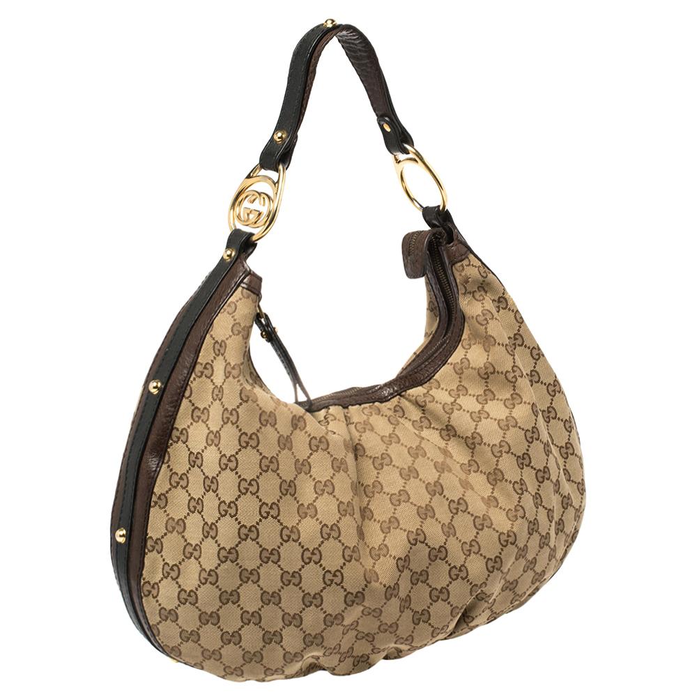Gucci Beige/Braun GG Canvas und Leder Große GG Twins Hobo Damen