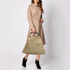 Gucci Beige/Marrone GG Tela e Pelle Grande Horsebit Hobo