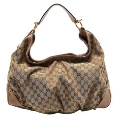Gucci Beige/Brown GG Canvas and Leather Large Jockey Hobo