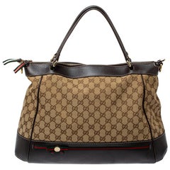 Gucci Beige/Brown GG Canvas and Leather Large Mayfair Bow Tote