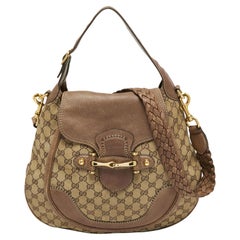 Used Gucci Beige/Brown GG Canvas and Leather Large New Pelham Horsebit Hobo