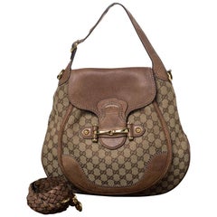 Gucci Beige/Marron GG Toile et Cuir Grand Sac Epaule New Pelham Horsebit