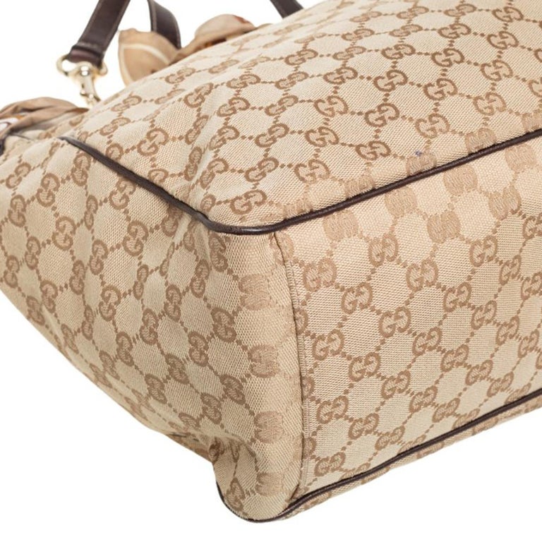 Gucci Beige/Brown GG Canvas and Leather Large Positano Scarf Tote at 1stDibs