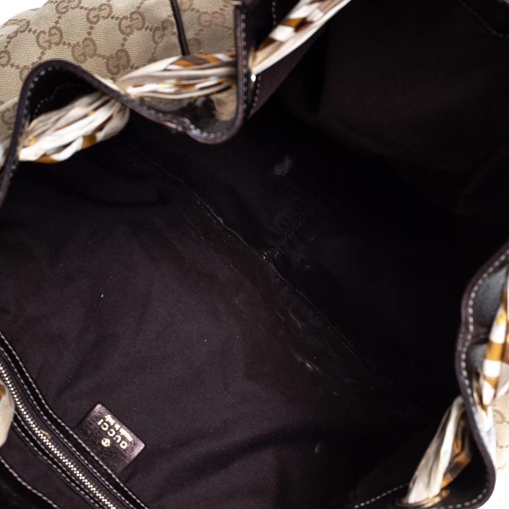 Gucci Beige/Brown GG Canvas and Leather Large Positano Scarf Tote In Good Condition In Dubai, Al Qouz 2