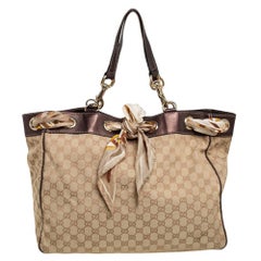 Gucci Beige/Brown GG Canvas and Leather Large Positano Scarf Tote