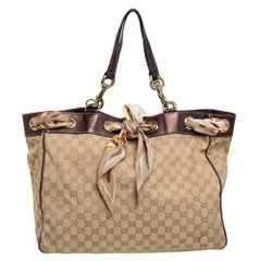 Gucci Beige/Braun GG Canvas und Leder Large Positano Scarf Tote