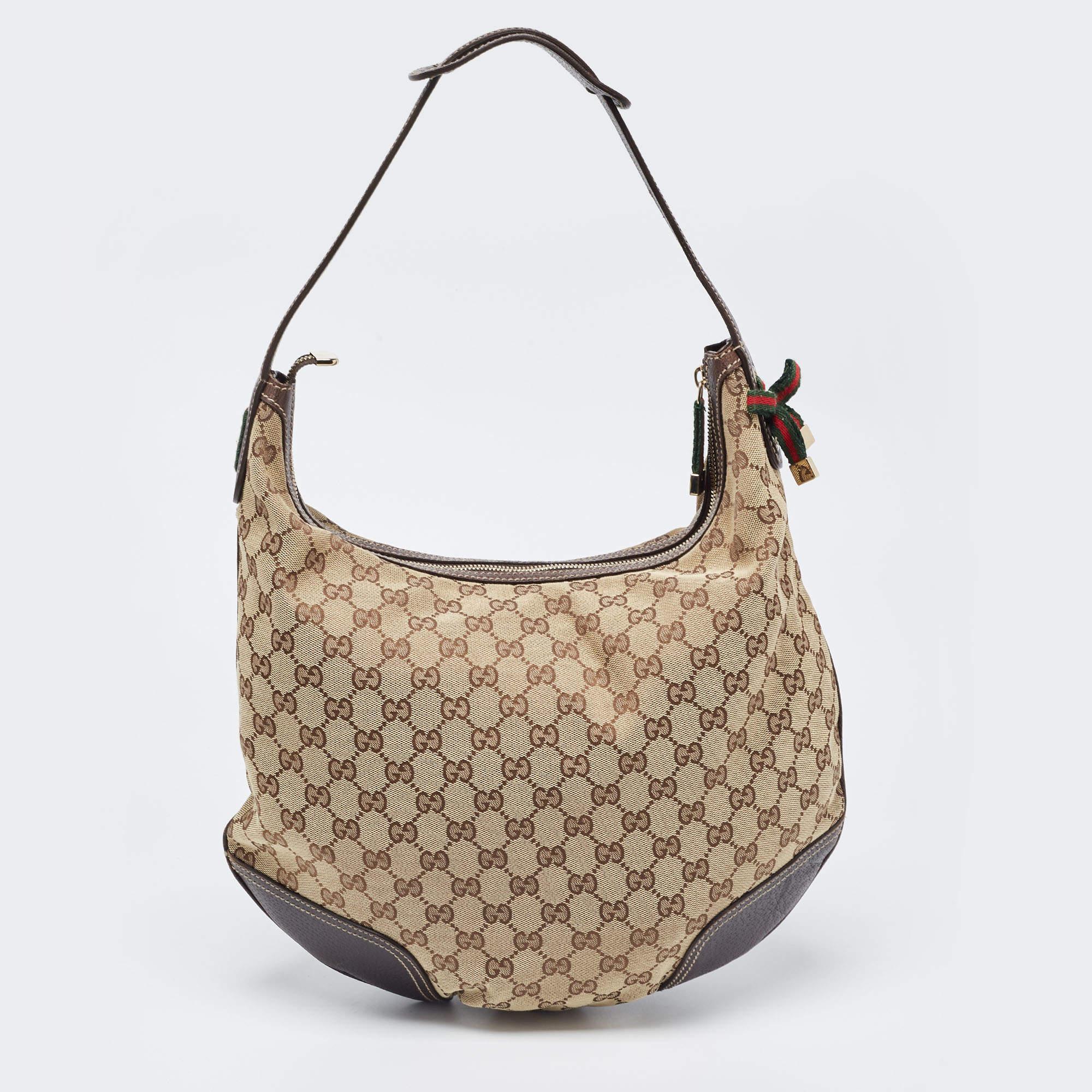Gucci Beige/Brown GG Canvas and Leather Large Princy Hobo 9