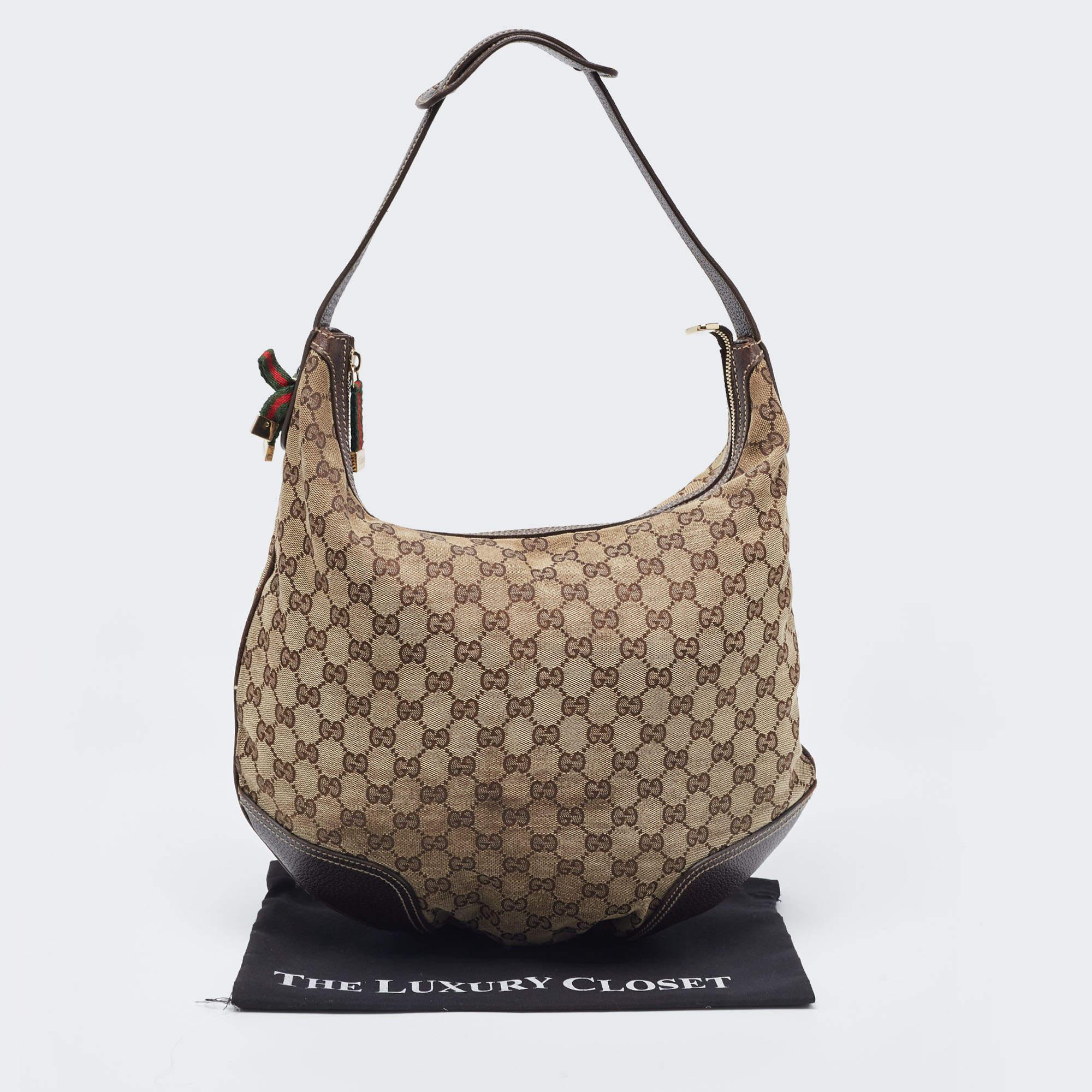 Gucci Beige/Brown GG Canvas and Leather Large Princy Hobo For Sale 11