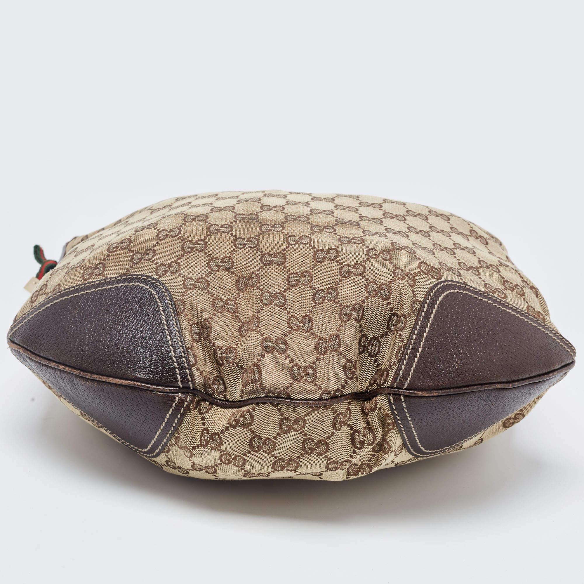 Gucci Beige/Brown GG Canvas and Leather Large Princy Hobo For Sale 2