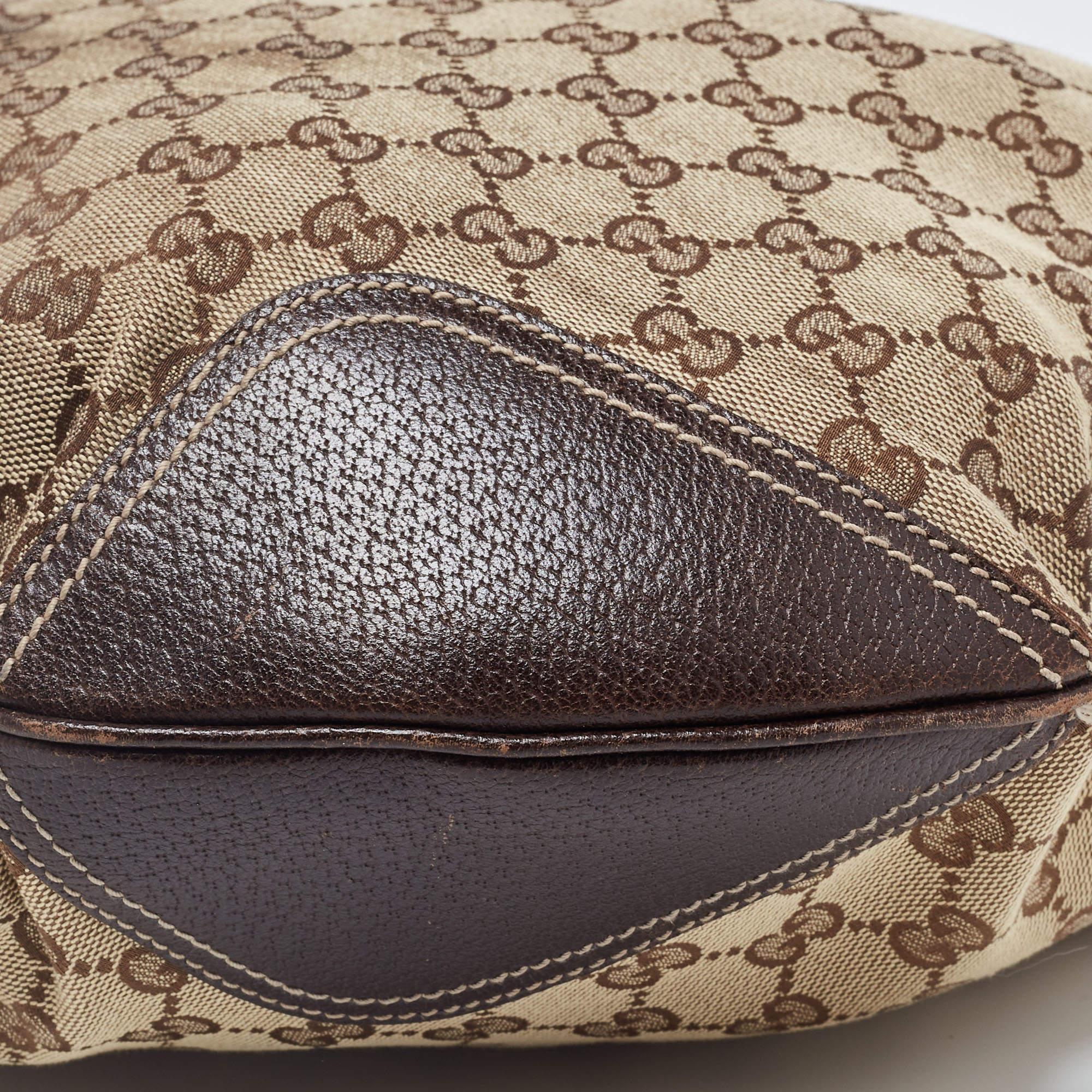 Gucci Beige/Brown GG Canvas and Leather Large Princy Hobo For Sale 3