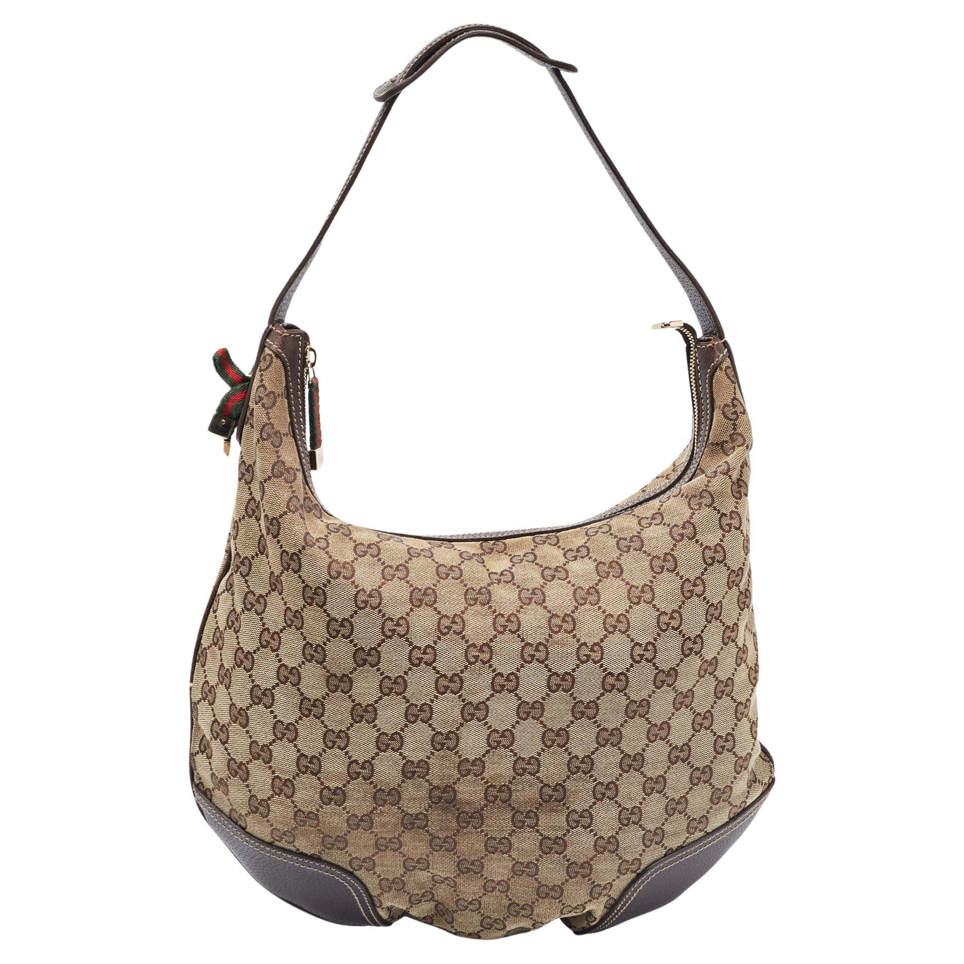 Gucci Beige/Brown GG Canvas and Leather Large Princy Hobo For Sale