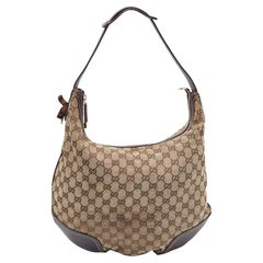 Gucci Beige/Brown GG Canvas and Leather Large Princy Hobo