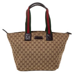 Gucci Beige/Brown GG Canvas and Leather Large Web Tote