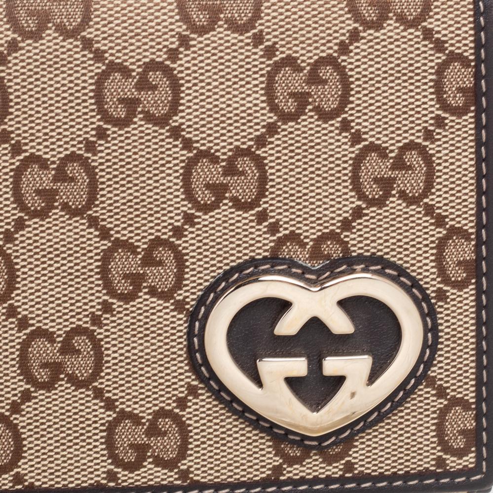 Gucci Beige/Brown GG Canvas and Leather Lovely Heart Continental Wallet 2