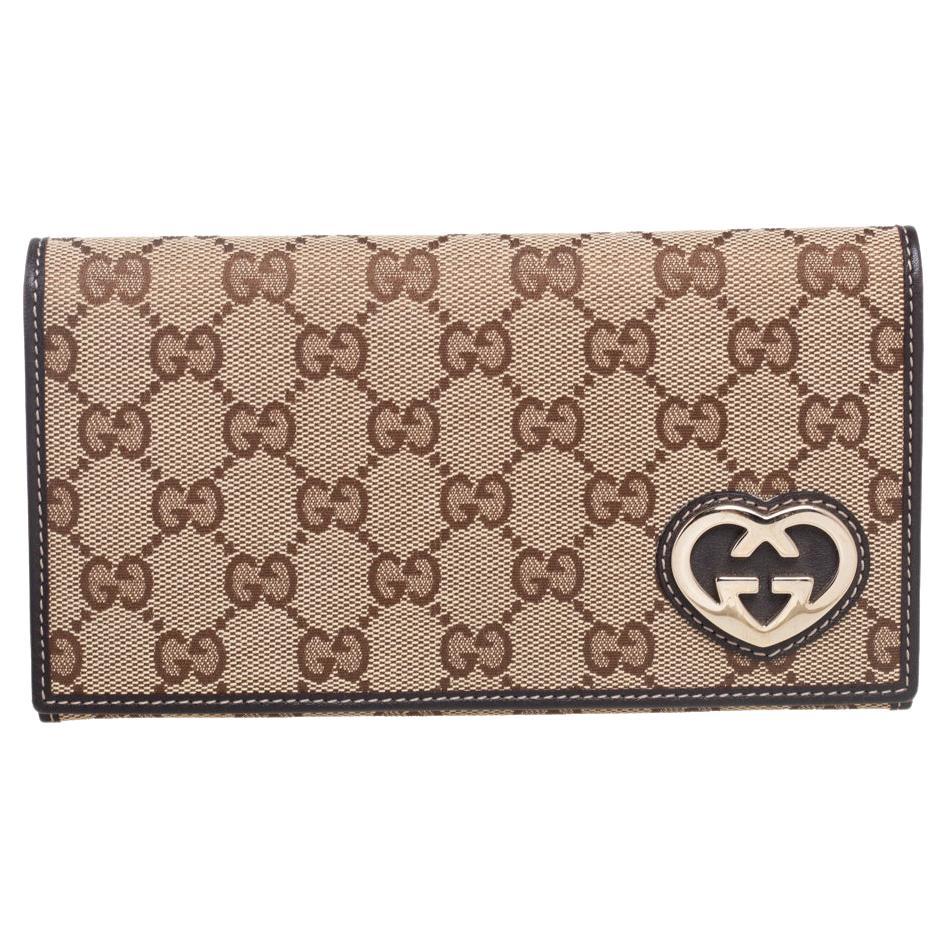Gucci Beige/Brown GG Canvas and Leather Lovely Heart Continental Wallet