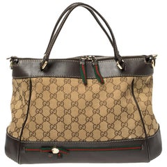 Gucci Beige/Brown GG Canvas and Leather Mayfair Bow Tote