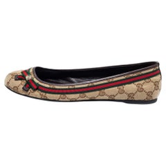 Gucci Beige/Brown GG Canvas And Leather Mayfair Detail Ballet Flats Size 39