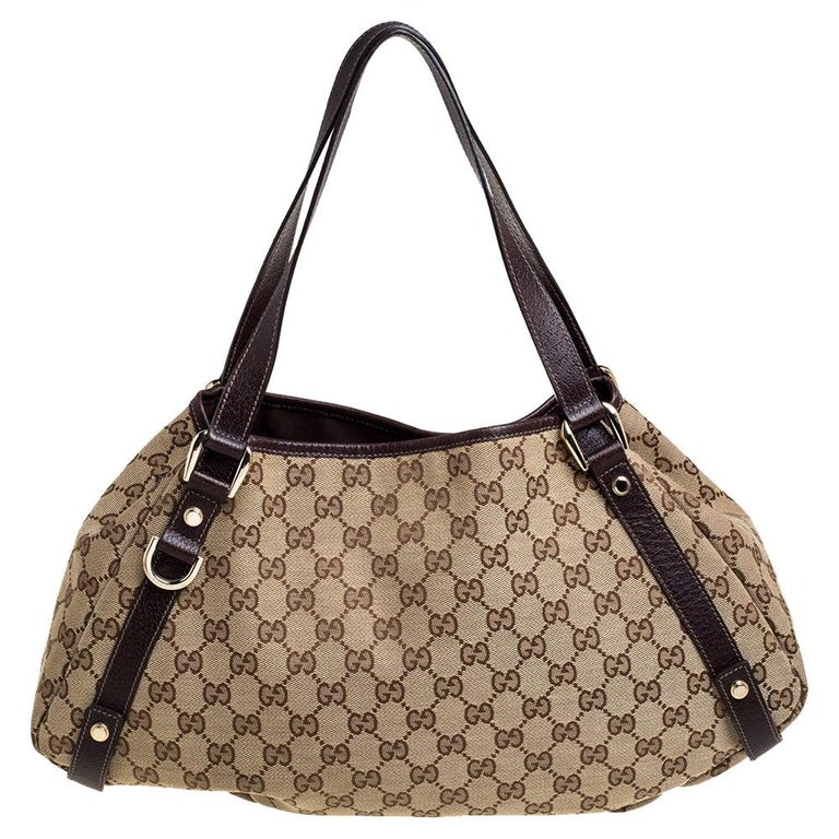 Gucci Monogram Shoulder Bag 144011 Womens Canvas Leather Beige Brown GG