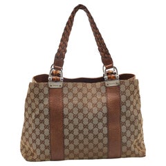 Gucci Beige/Brown GG Canvas and Leather Medium Bamboo Bar Tote