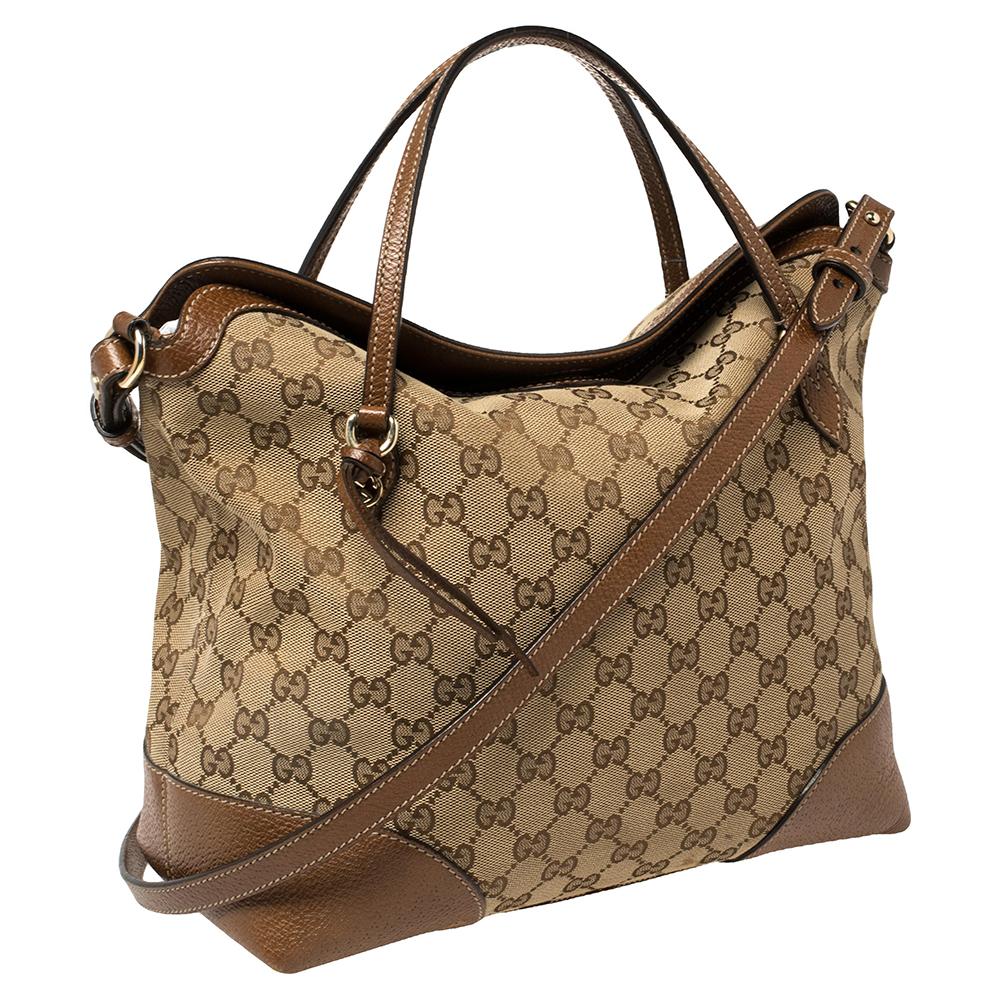 Women's Gucci Beige/Brown GG Canvas and Leather Medium Bree Tote