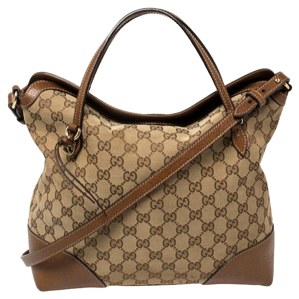 Gucci Beige/Brown GG Canvas and Leather Medium Bree Tote