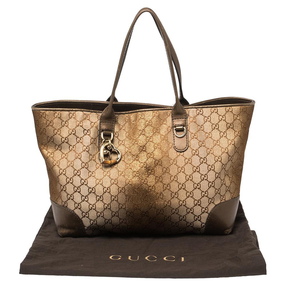 Gucci Beige/Brown GG Canvas and Leather Medium Charms Embellished Heart Bit Tote 4
