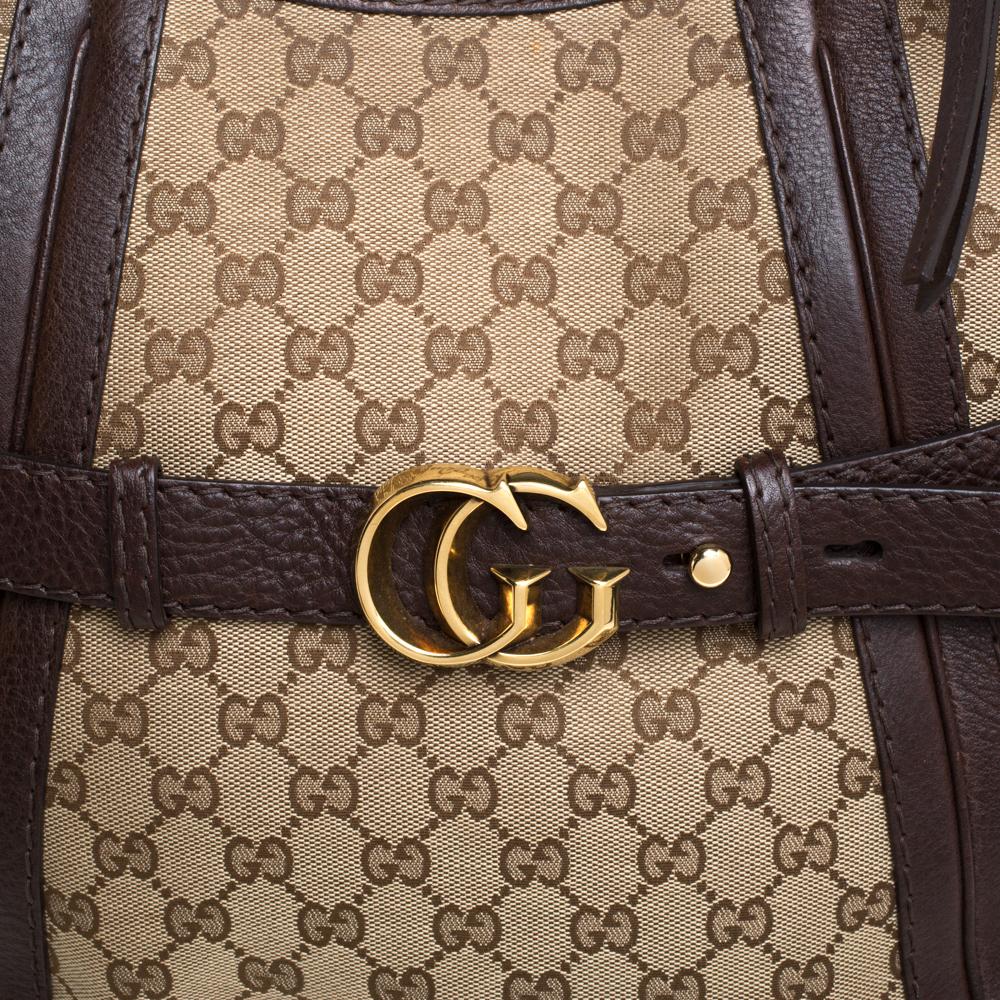 Gucci Beige/Brown GG Canvas and Leather Medium Double G Running Hobo 2