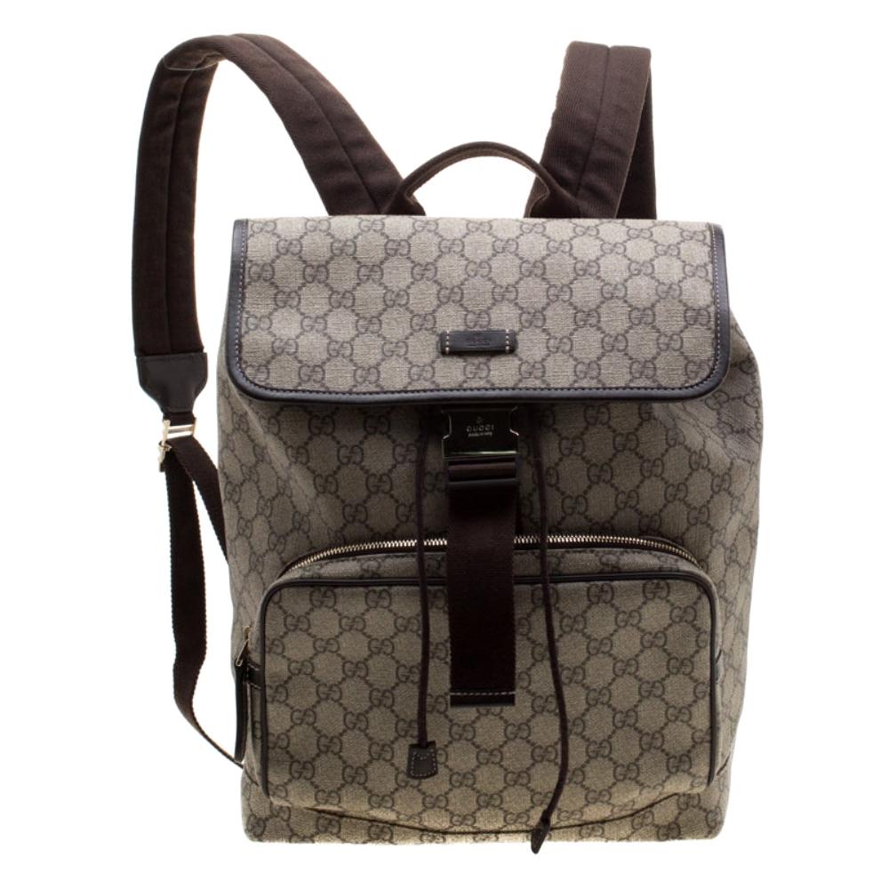 Gucci Beige/Brown GG Canvas and Leather Medium Flaptop Backpack