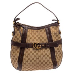 Gucci Beige/Brown GG Canvas and Leather Medium GG Running Hobo