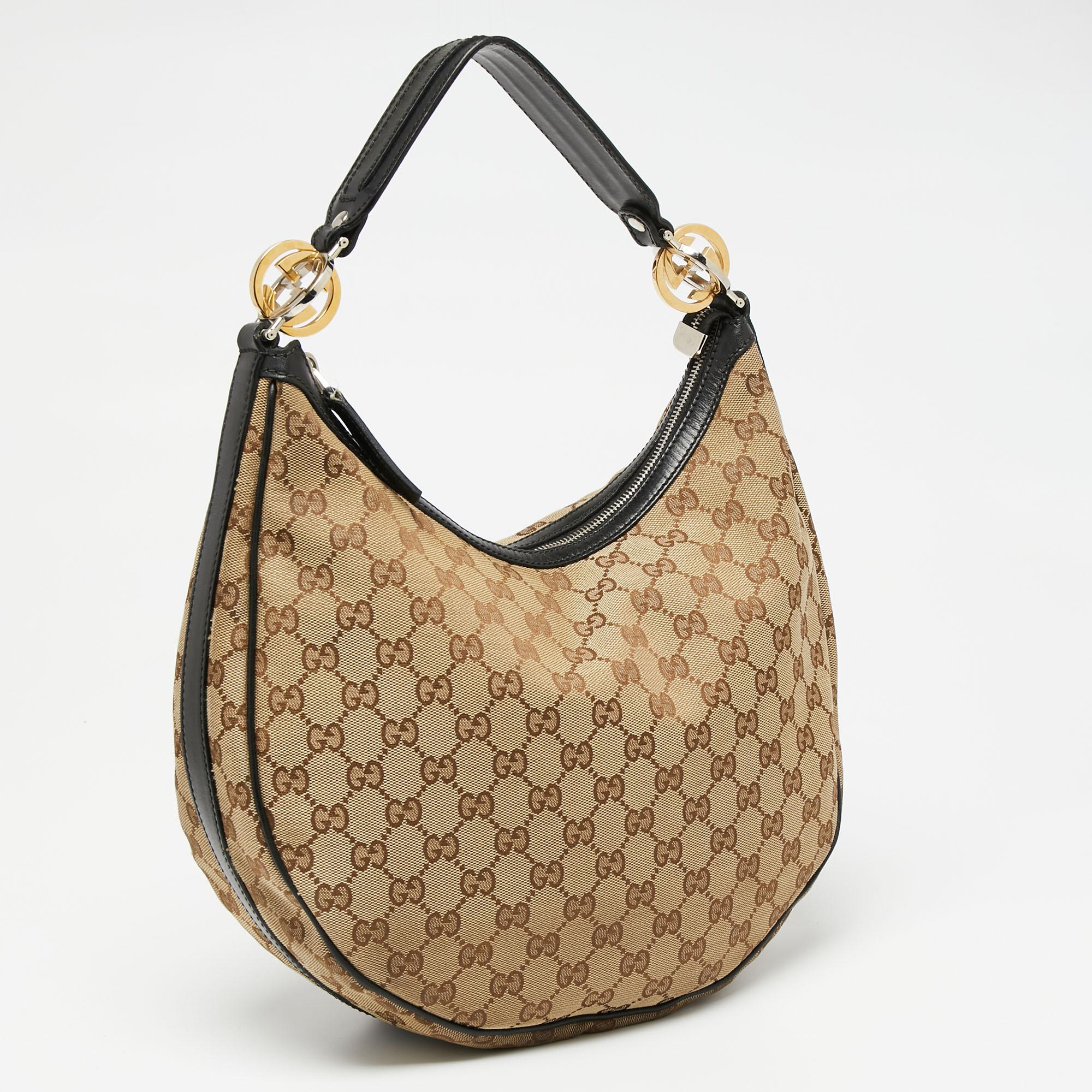 Women's Gucci Beige/Brown GG Canvas and Leather Medium GG Twins Hobo