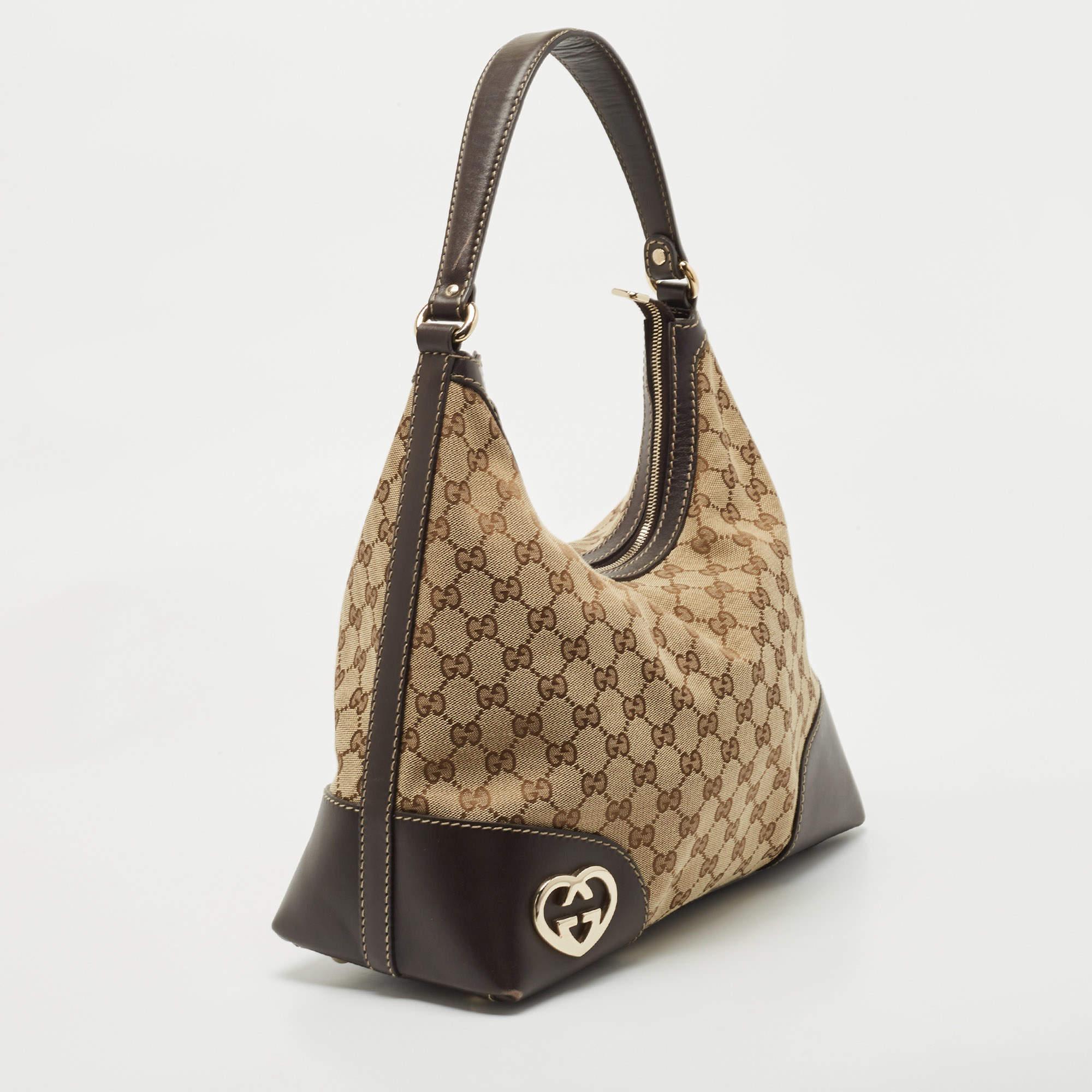 Women's Gucci Beige/Brown GG Canvas and Leather Medium Lovely Hobo
