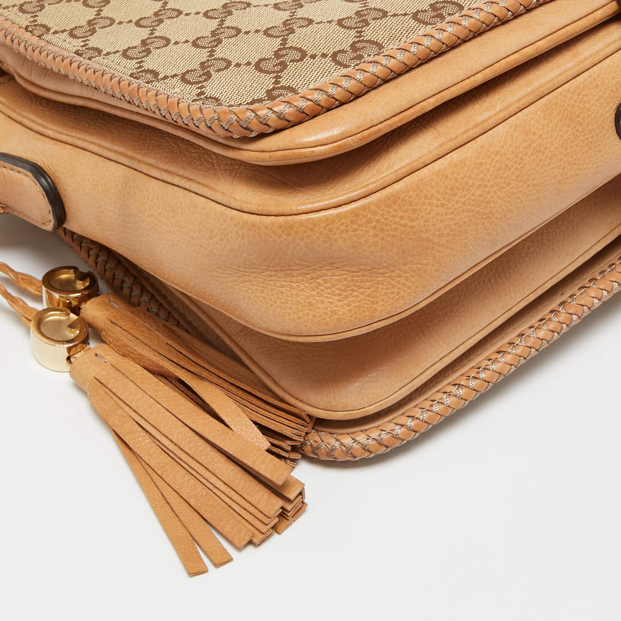 Gucci Beige/Brown GG Canvas and Leather Medium Marrakech Tassel Messenger Bag 6