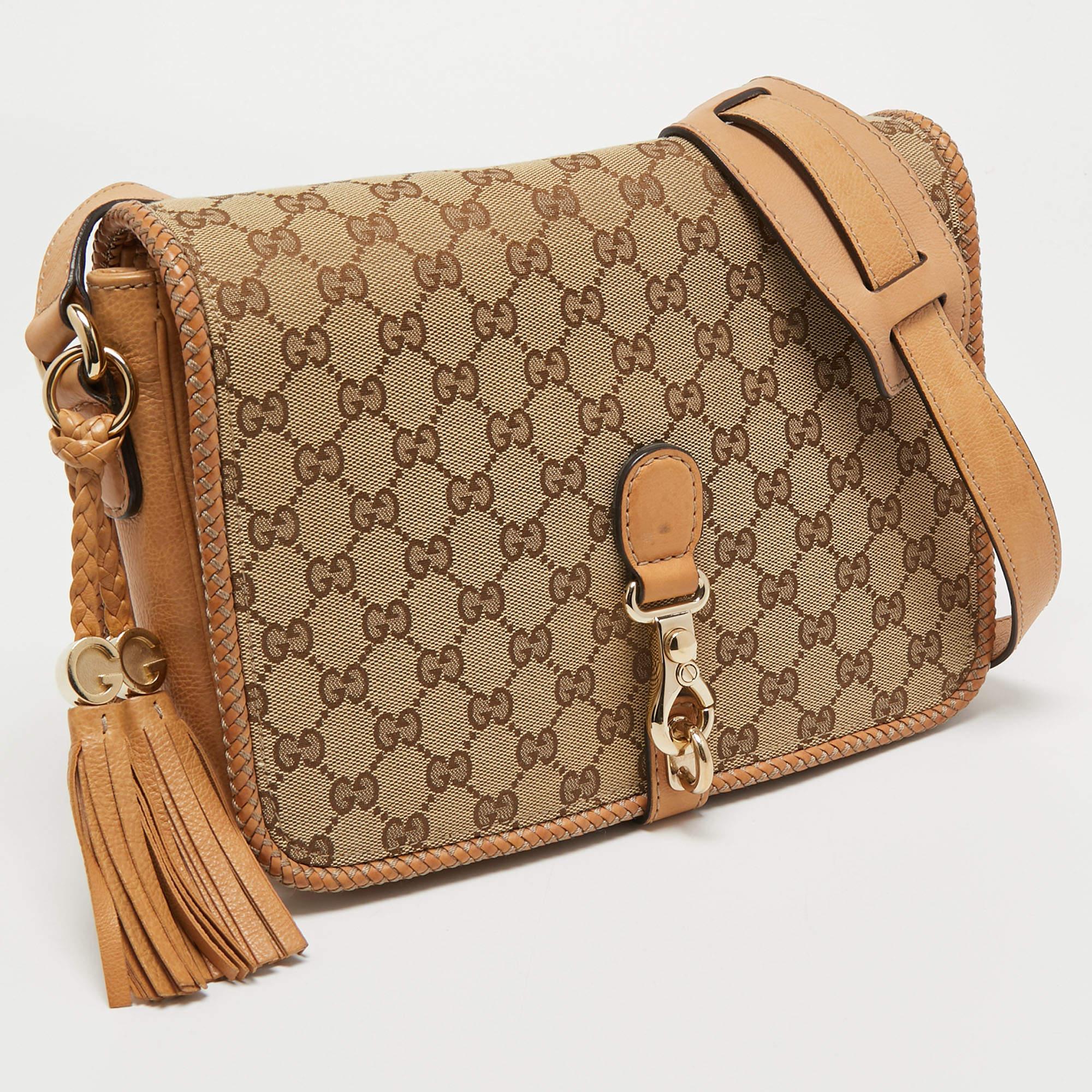 Gucci Beige/Brown GG Canvas and Leather Medium Marrakech Tassel Messenger Bag 10