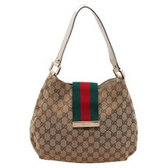Gucci Beige/Brown GG Canvas And Leather Medium New Ladies Web Hobo