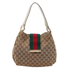 Gucci Beige/Braune GG Segeltuch und Leder Medium Neu Damen Web Hobo