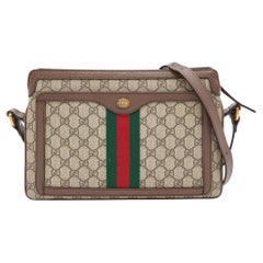 Gucci Beige/Brown GG Canvas and Leather Medium Ophidia Zip Crossbody Bag
