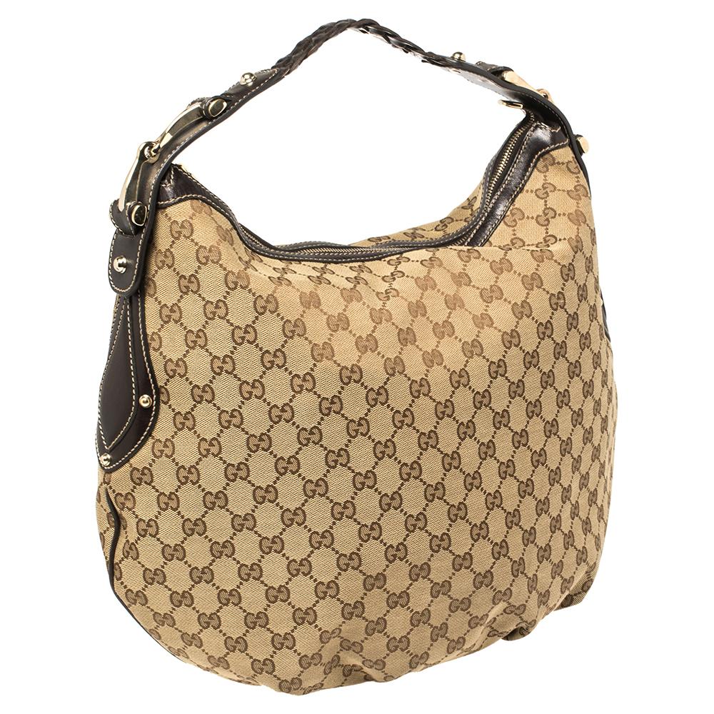 Women's Gucci Beige/Brown GG Canvas and Leather Medium Pelham Hobo