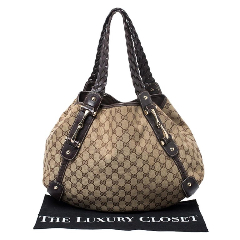 Gucci Beige/Brown GG Canvas and Leather Medium Pelham Shoulder Bag For Sale at 1stdibs