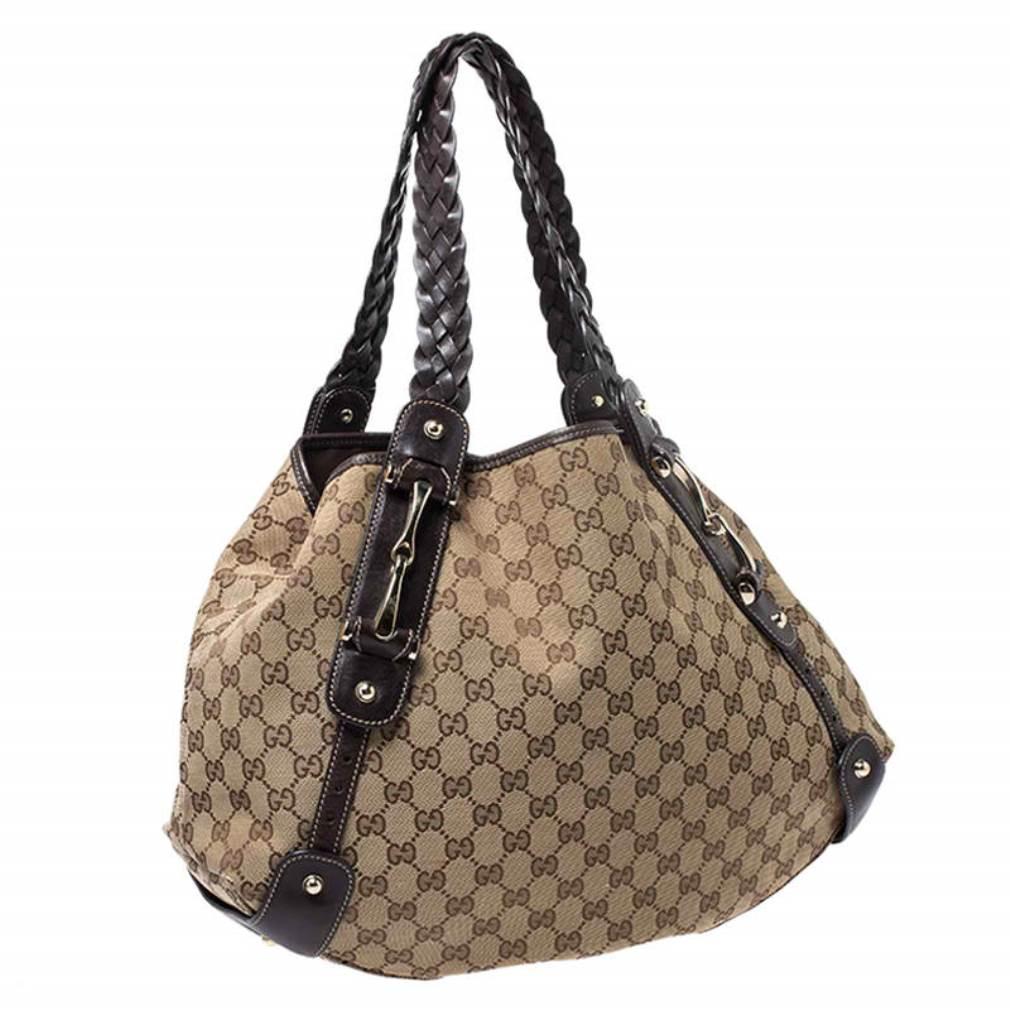 Women's Gucci Beige/Brown GG Canvas and Leather Medium Pelham Shoulder Bag