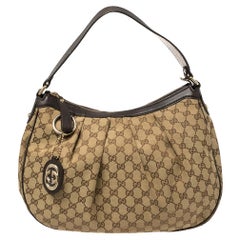 Gucci Beige/Brown GG Canvas and Leather Medium Sukey Hobo